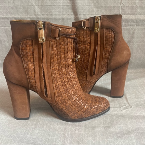 Franco Cuadra Calfskin Basketweave Heeled Ankle Boots 8.5 - Picture 6 of 10